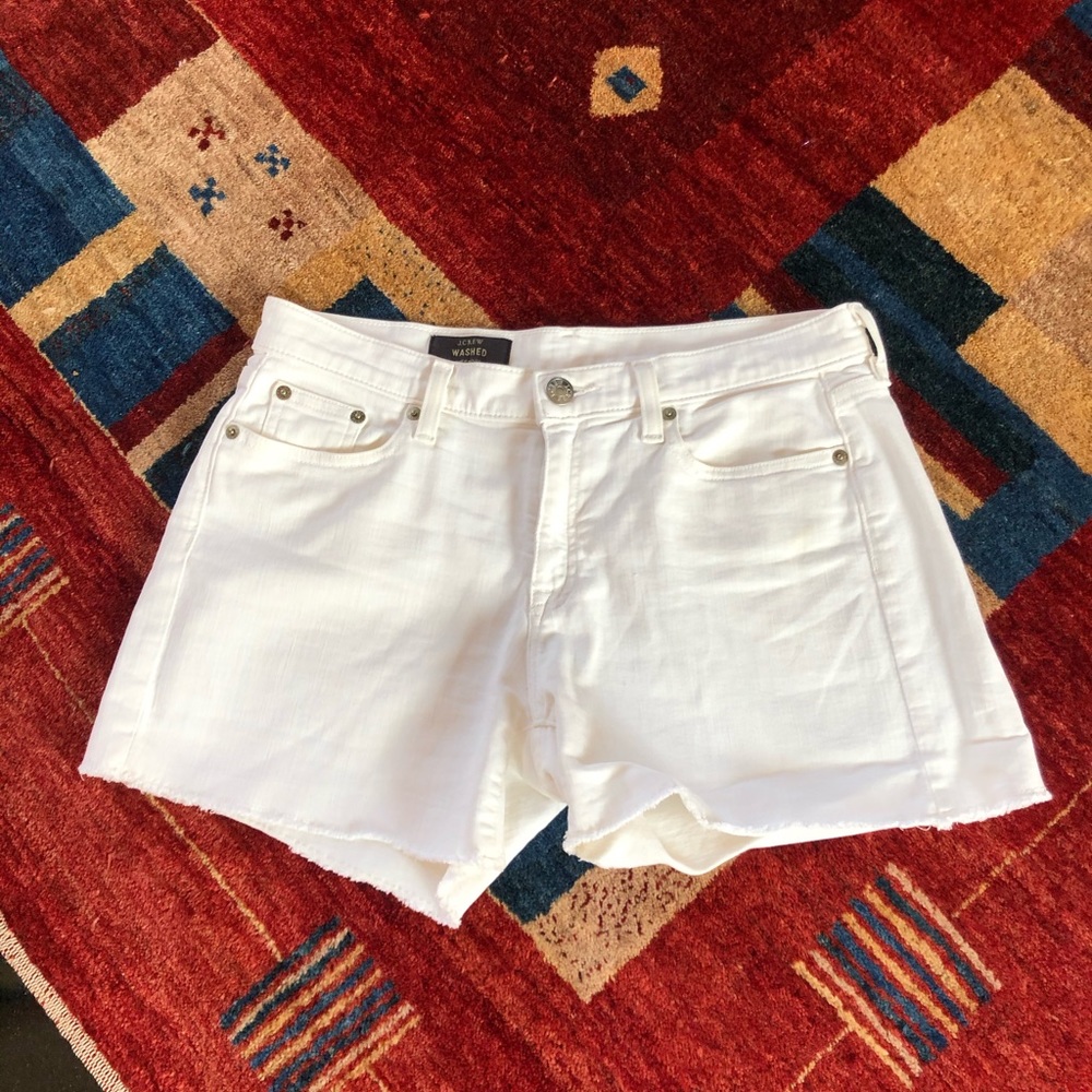 J. Crew, “Washed” white jeans shorts, size 28